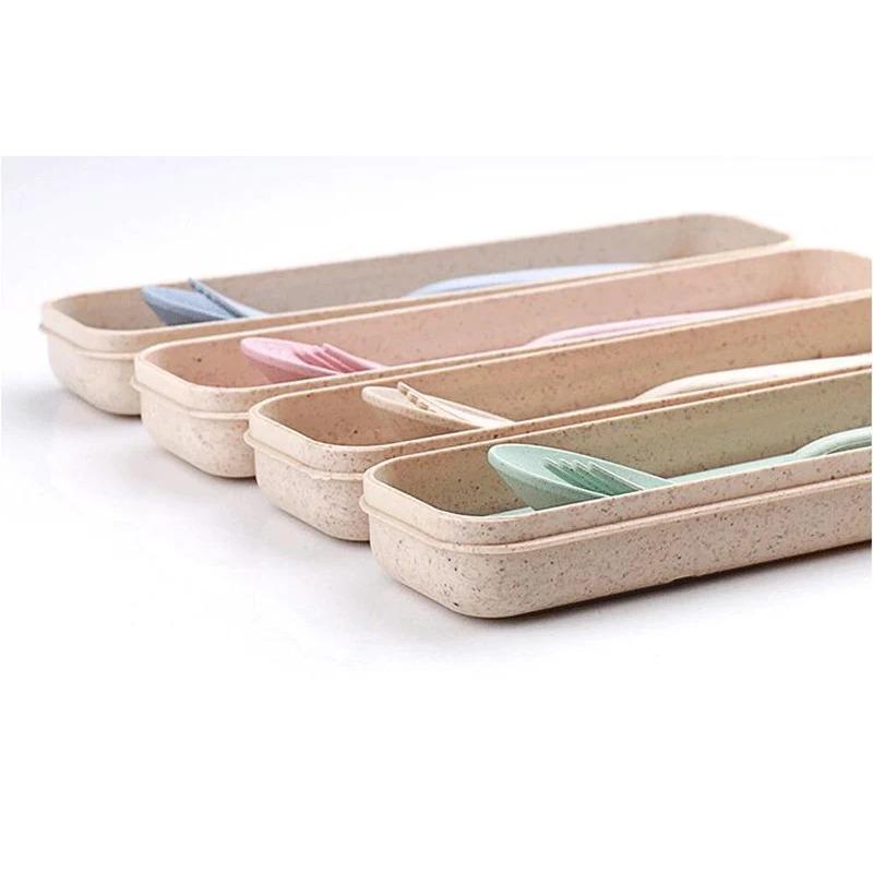 Cutlery Set Cute Portable Travel Adult Cutlery Wheat Straw Fork Camping Picnic Set Gift Child Office People Dinnerware