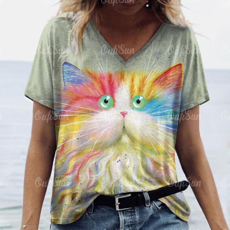 Fashion Streetwear Women Oversized T Shirt 3D Cat Print Summer Casual Short Sleeve Crew Neck Pullover Female Clothing
