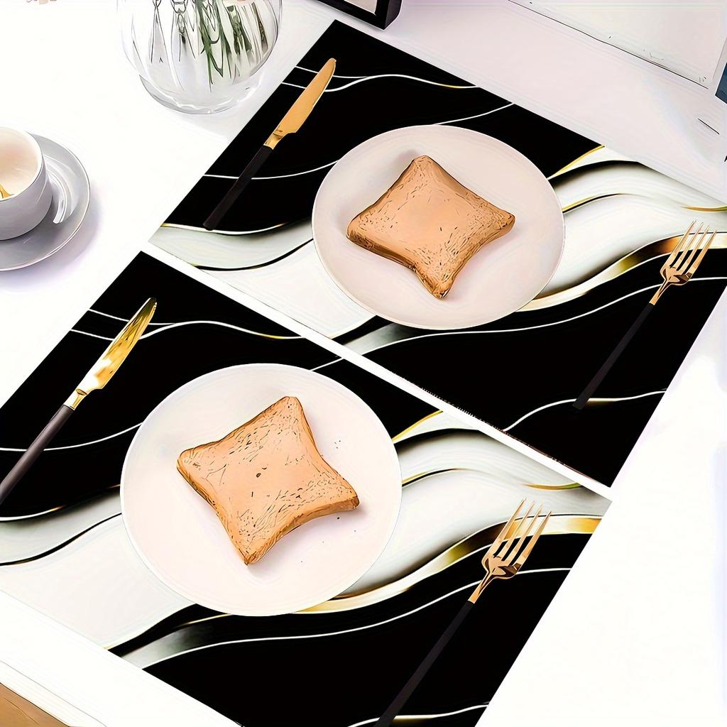 De 4 Elegantes Salvamanteles con Diseño de Mármol Blanco y Negro - Hechos de Poliéster, Forma Rectangular, Lavables, Adecuados para Comedor, Cocina