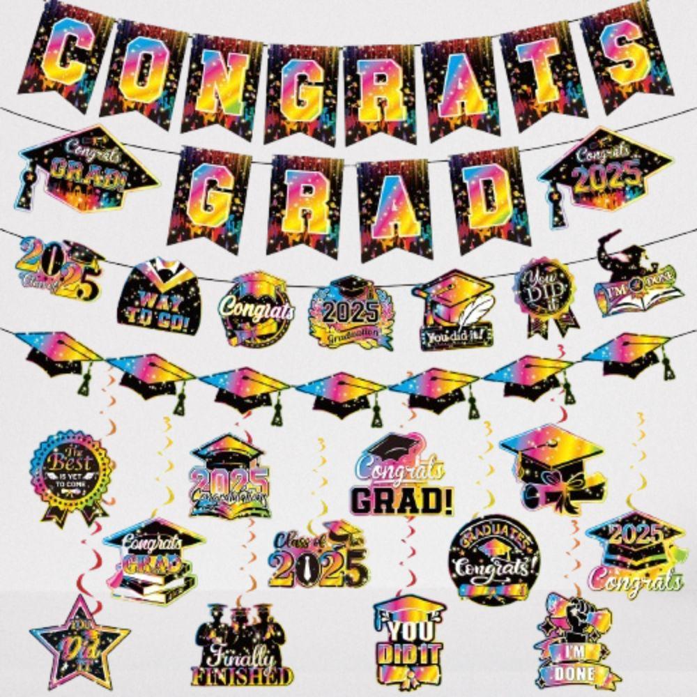 Celebrate 2025 Graduation Banner Paper Graduation Spiral Hanging Decor Classmates