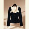 Vintage Luxus Spitze Langarm Samt Damen Elegant Damen Pailletten Tunika Hemd Damen Büro Party Kleidung