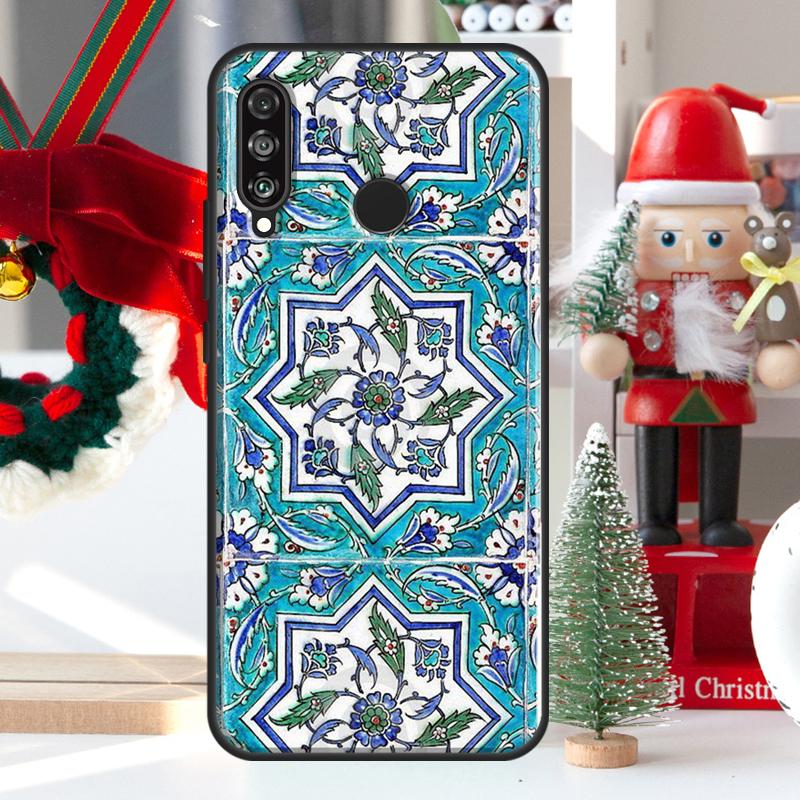 Square Turkish Flower Tiles For Huawei Nova 12i 11i 8i 12s Y73 Y72 Y61 Y91 Y90 Y70 Y60 9 10 SE P60 Pro P30 P40 Lite Case
