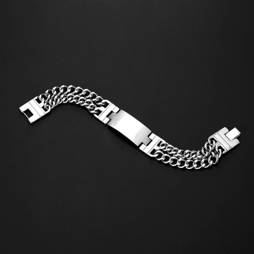 18mm Punk Custom Name Text Engrave Logo Id Bracelets Men Double Row Cuban Chain Trendy Stainless Steal Bracelet Jewelry