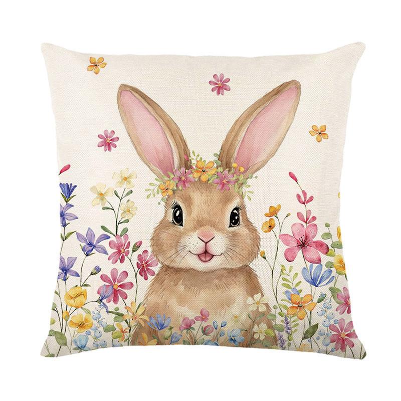 Easter Pillow Cover Rabbit and Easter Egg Spring Home Decoration Retro Double sided Printed Sofa Bed Decoration Cushion Cover