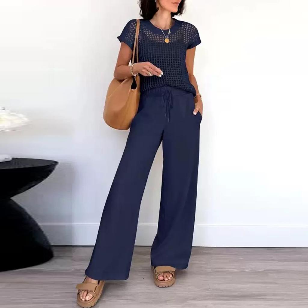 Ținută de vară pentru femei - Set pantaloni cu șnur și mânecă scurtă