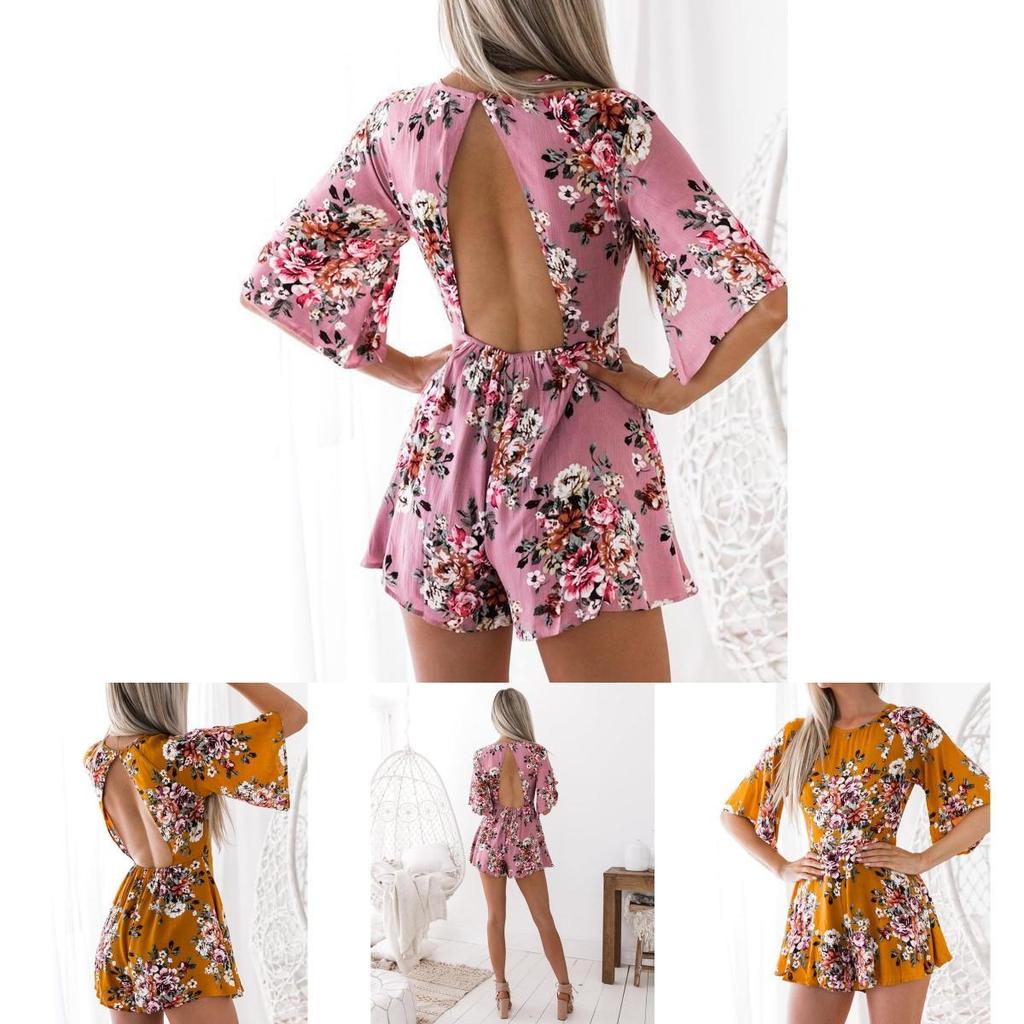 Elegante Tuta da Donna con Stampa Floreale Senza Schiena per Look Estivi Chic