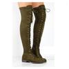Luxurious Womens Lace Up Low Heel Thigh High Over The Knee Stretch Riding Boots Shoes