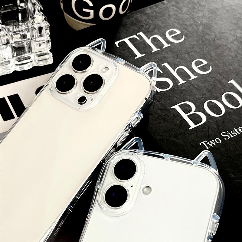 Shockproof Airbag Phone Case Cat Ears For iPhone 17 Air 16 Plus 15 14 13 12 11 Pro Max X XS XR 7 8 SE 2022 2020 Transparent Protective Cover For Women