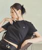 Ledi Pintuck Logo Embroidered Short Sleeve Black