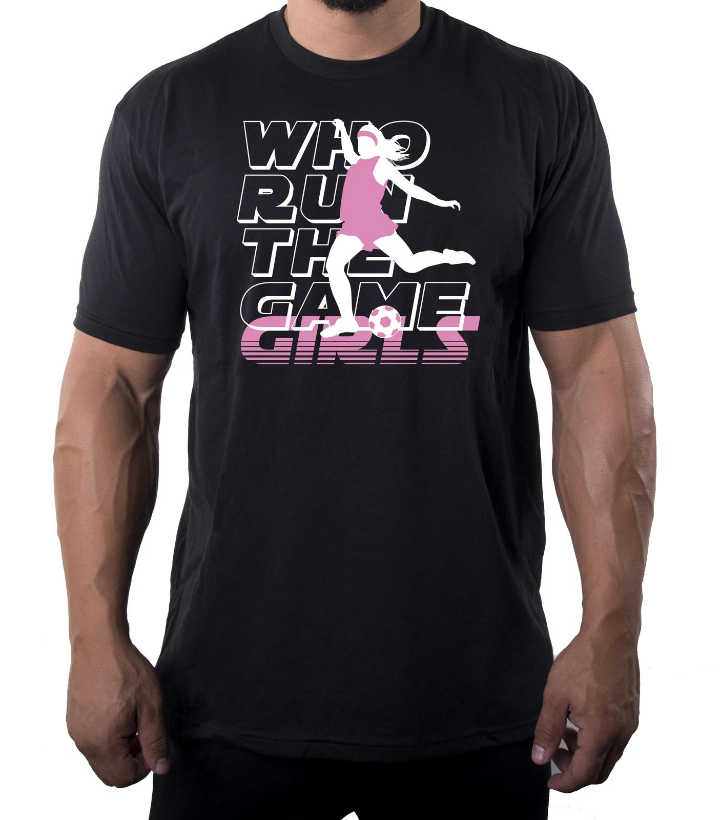 Who Run the Game Girls Soccer Graphic Tee, Men s Soccer Shirts XL