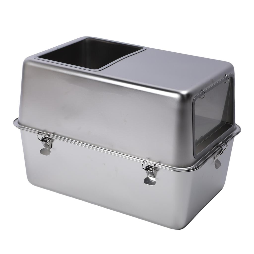 Enclosed Metal Cat Litter Box with Lid Scoop Large Capacity Prevent Splashing Top Entry Stainless Steel Cat Toilet For