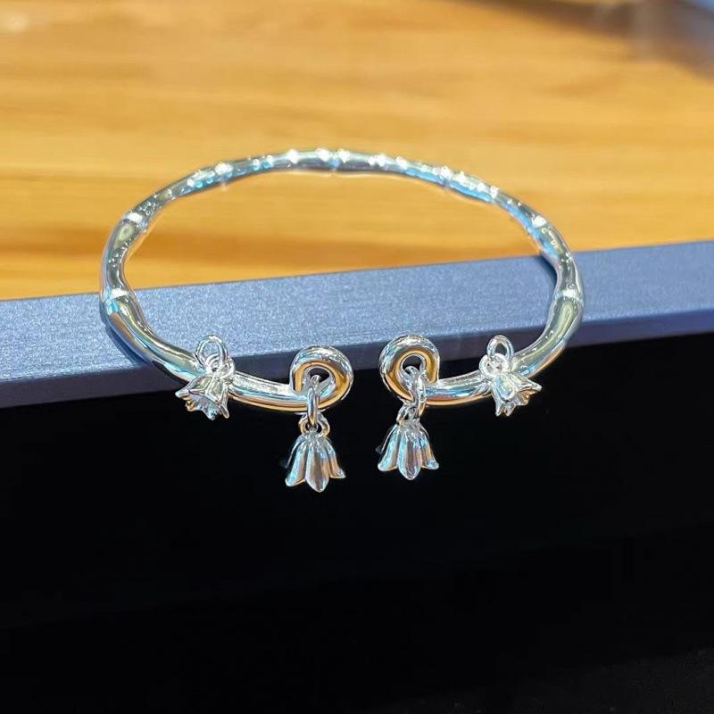 Brățară Zuyin 9999 cu orhidee clopot, argint pur pentru femeie, brățară unică din bambus în stil chinezesc, cadou pentru ziua de naștere a prietenei și a celei mai bune prietene