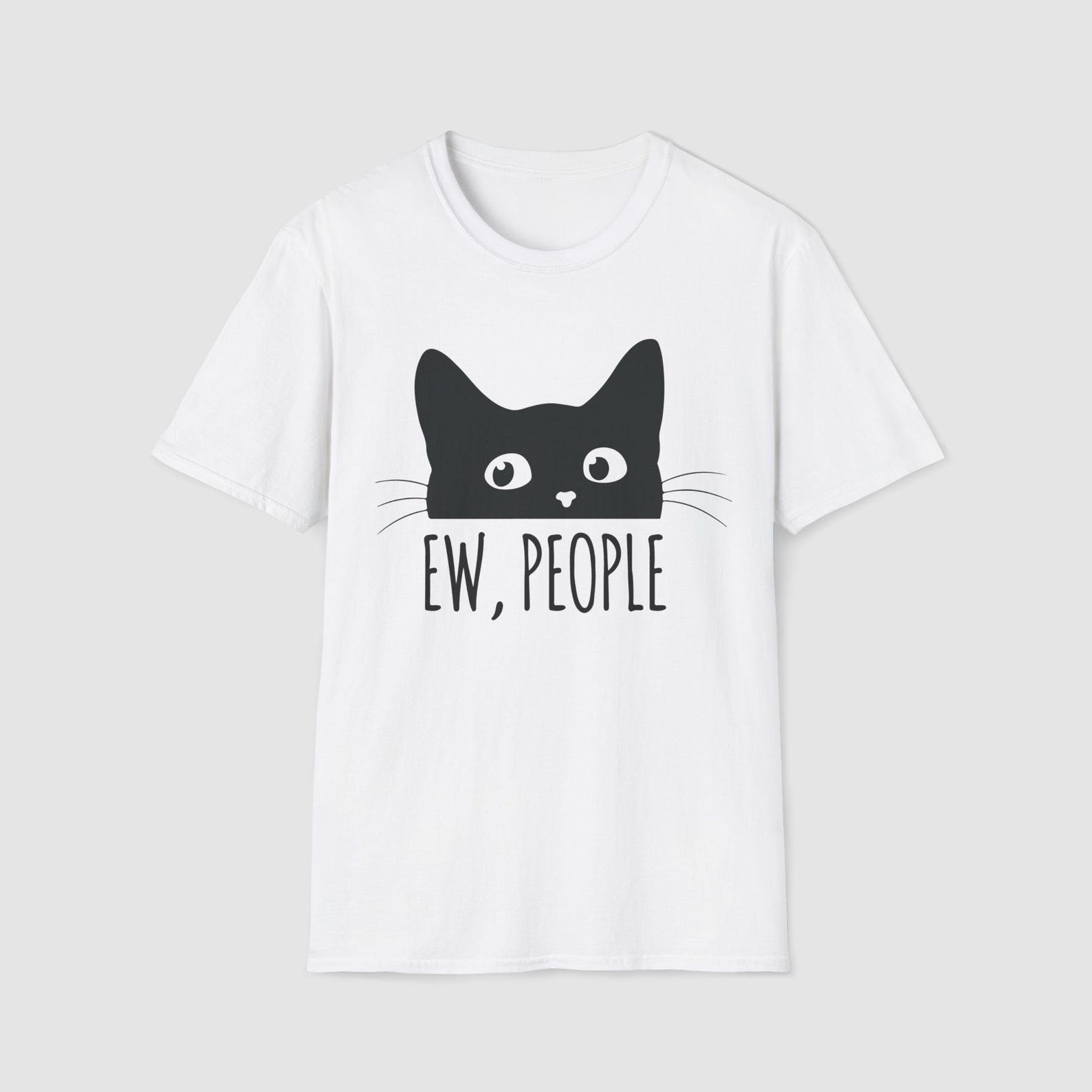 Black Cat Ew People T-Shirt, Introvert Cat Lover Tee M