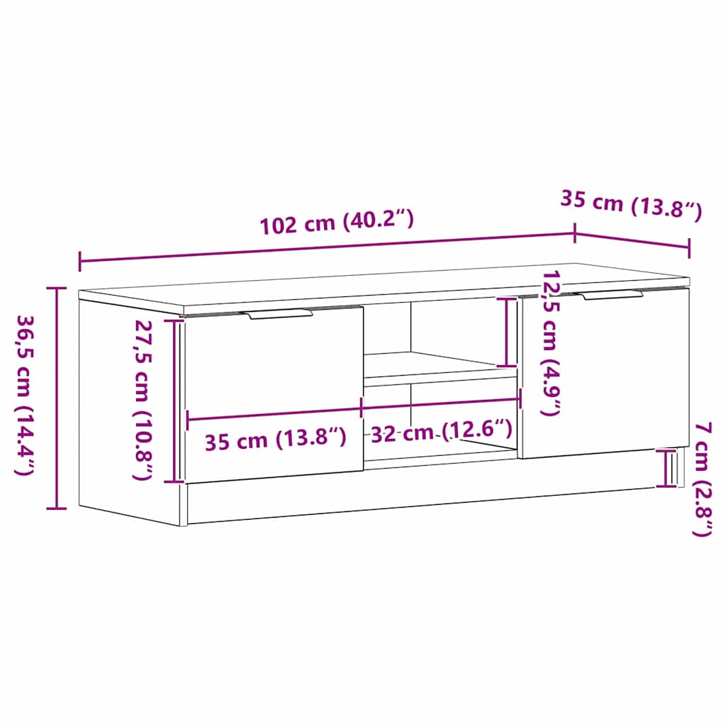 TV Cabinet in Black Oak Look 102 x 32 x 35.5 cm