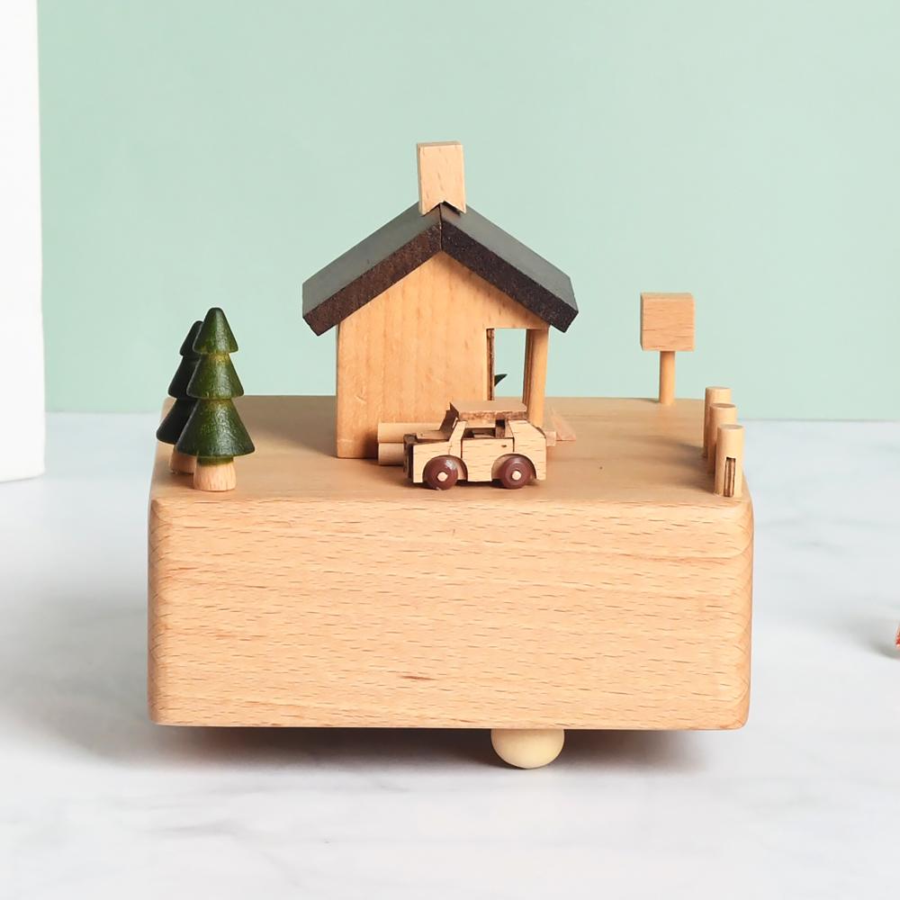 Custom Logo Wooden Music Box 18-Note Mechanical Wind-Up Rotating Carousel Ballerina Gift OEM