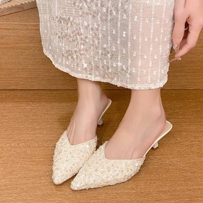 Paillettenbesetzte Kopf-Stiletto-Slipper Damen Sommer-Oberbekleidung 2025 neue Mode Feenstil Kleid sexy spitze hochhackige Slipper