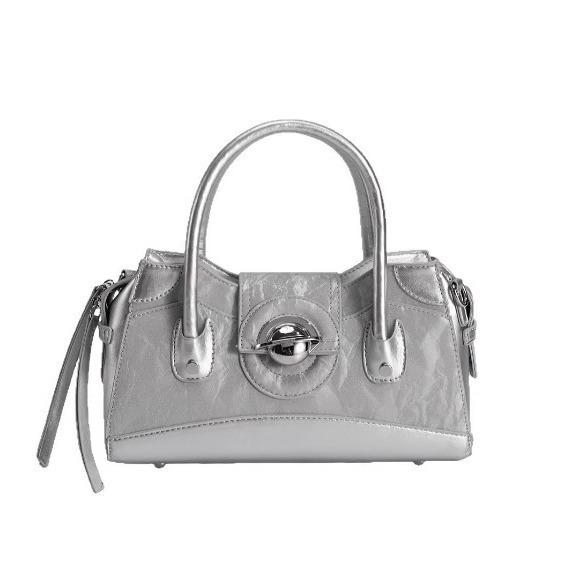 Textured Motorcycle Bag 2025 New Fashion Commuter Handbag Niche Design Versatile Silver Single Shoulder Crossbody Bag for Women