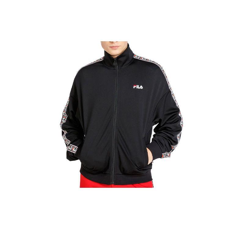 Fila Fusion Casual Loose Zip Stand Collar Sports Long Sleeve Knit Shirt Men Tops Black T11M919509F-BK