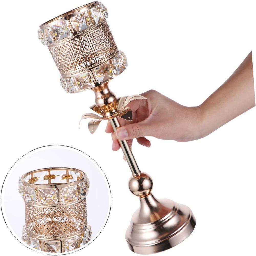 1pc Elegant Nordic Metal Crystal Candleholder Retro Style Candlestick Stand for Home Decor Wedding Party Centerpiece Unique Flower Shape Design