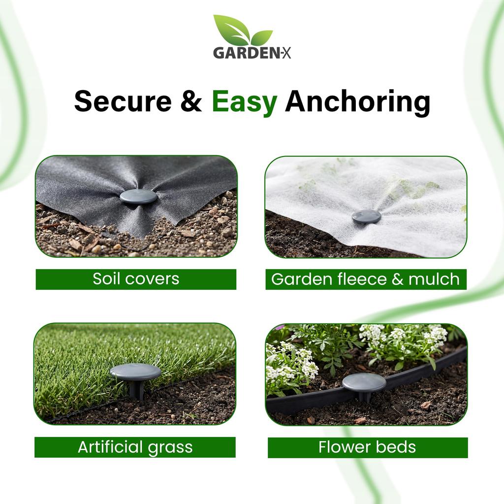 Gardenix Plastic Ground Anchors - Ø 3 For Weed Control Fabrics, Tents, Campsites, Very Strong Attachment - Uv Resistant