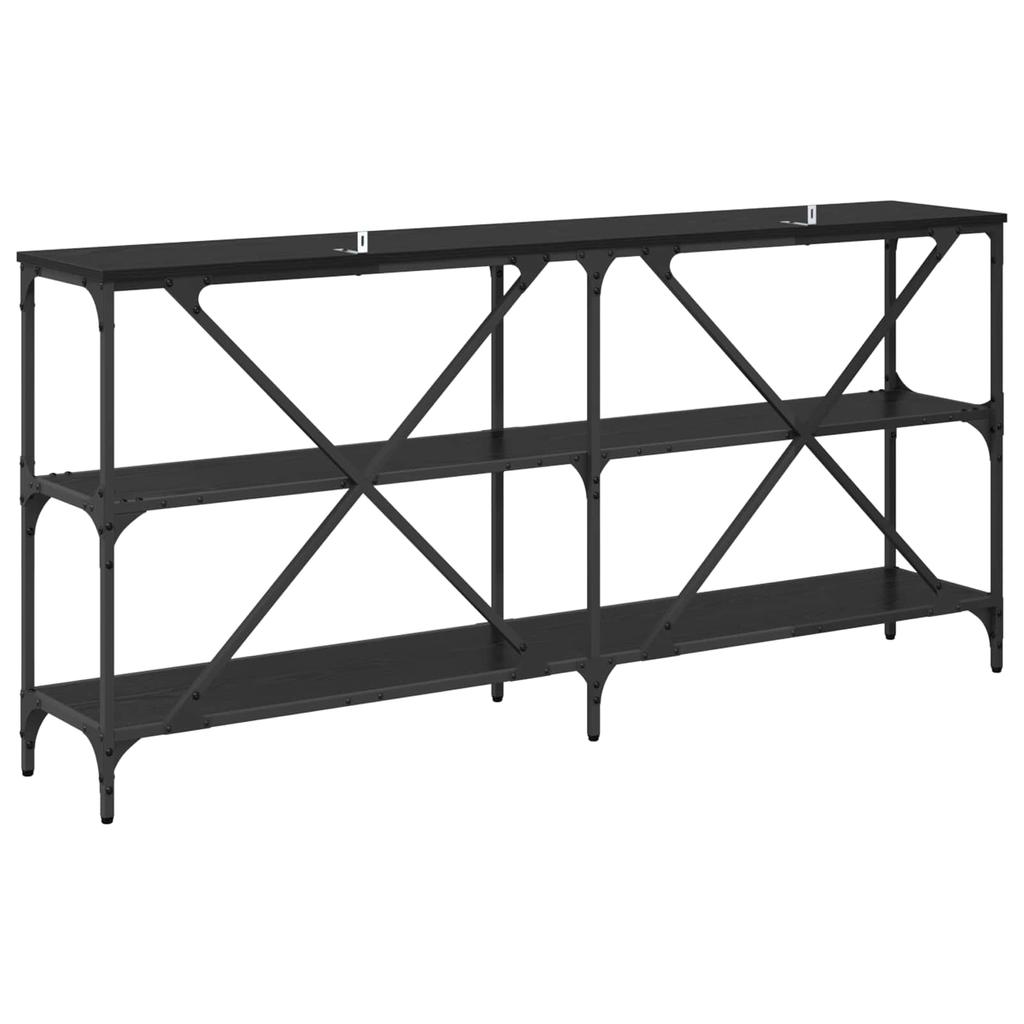 Console Table with Shelf Black Oak Effect 160 X 30 X 75 Cm