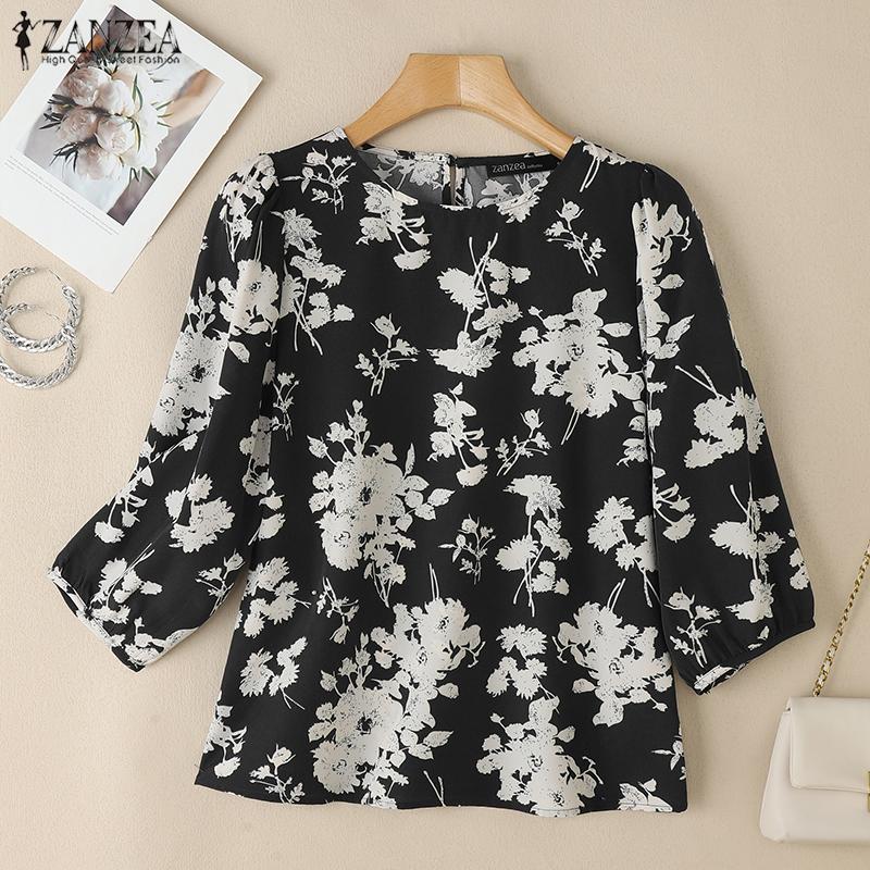 ZANZEA Floral Print Summer Casual 3/4 Sleeve Loose Blouse