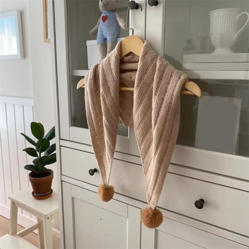 Multipurpose Shawl with Pompoms for Indoor Outdoor Windproof Accessory Neckwear Knitted Scarf Shoulder Wrap Neckwear