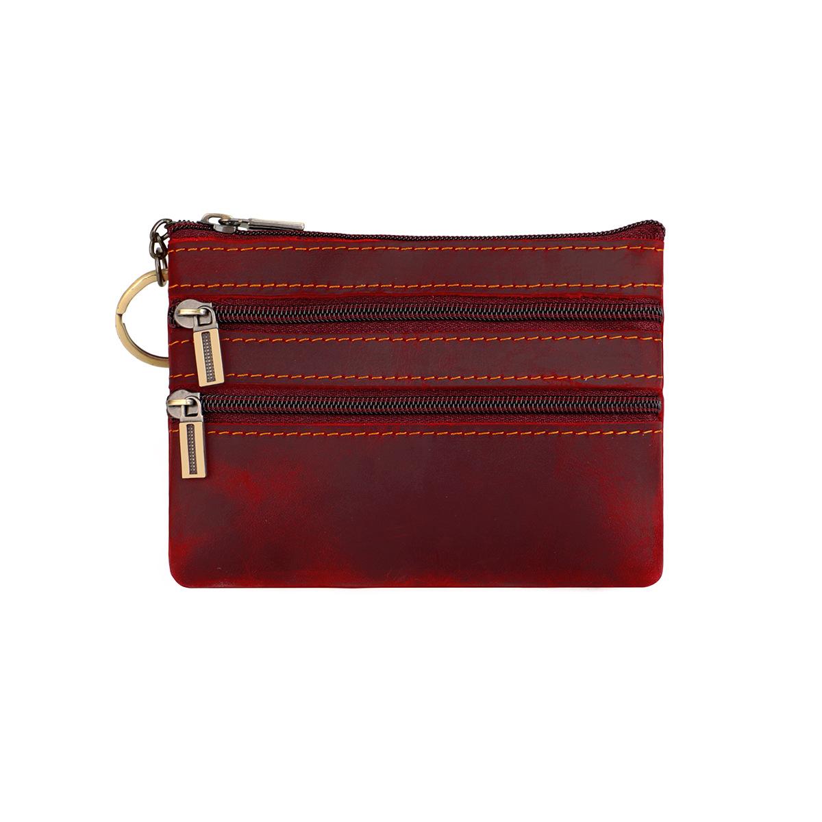 

Винтажный кошелек Crazy Horse из натуральной кожи для мужчин и женщин, небольшой кошелек на молнии для монет вино красного