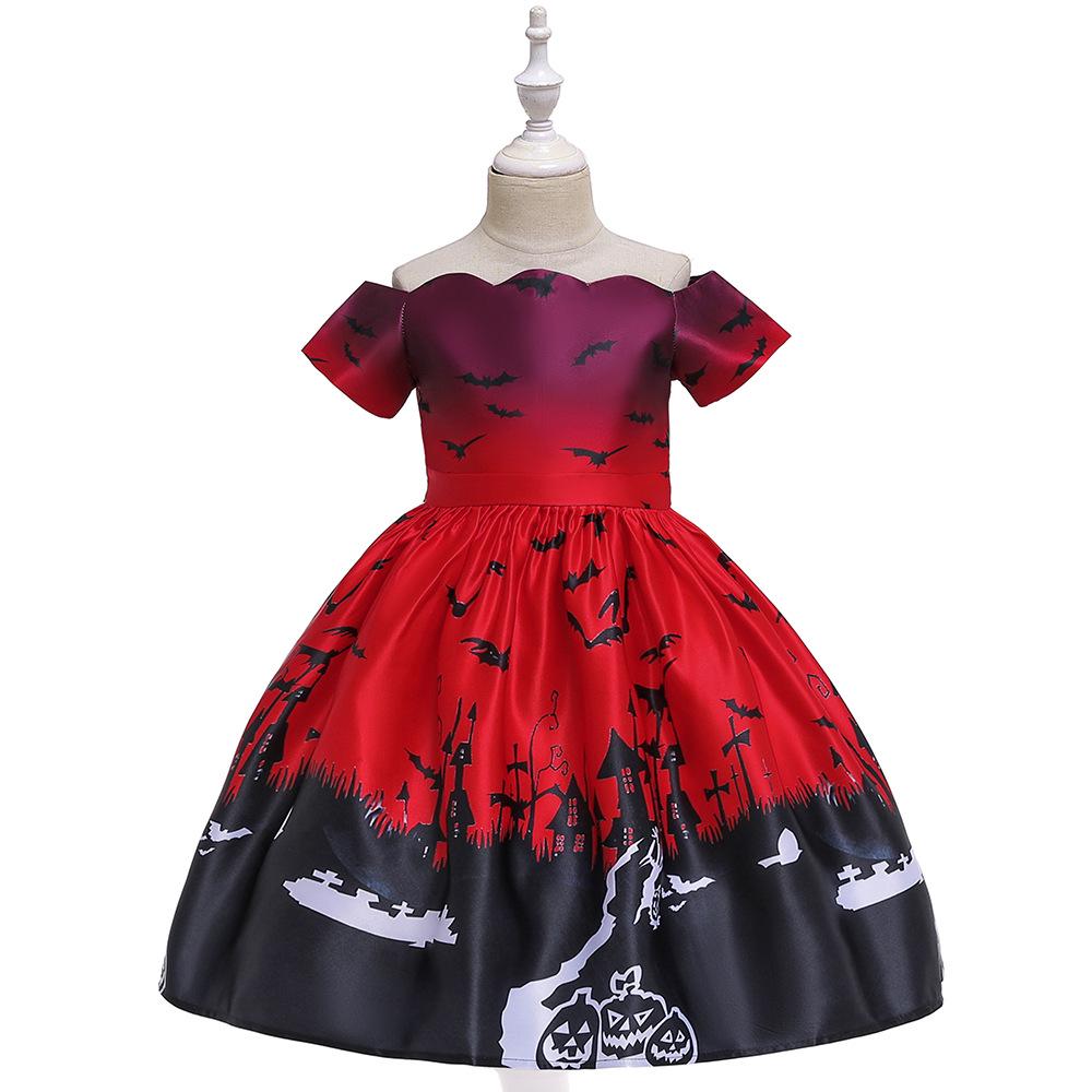 Kids' Halloween Witch Cosplay Cartoon Print Dress