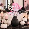 Decorative Silk Flowers for Showcases Halloween Artificial Flower Bouquet, Eucalyptus Floral Stems with Pumpkin Skull, Fake Reusable Dark Theme Party