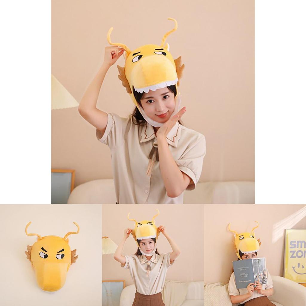 Cappello a Testa di Drago Dorato all'Ingrosso per Oggetti di Scena Fotografici e Performance Cappello Peluche Stile Cartone Animato Mascotte dell'Anno)