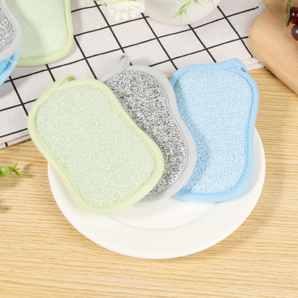 30Pcs Bamboo Fiber Dishwashing Rag Double-sided Silver Wire Scouring Pad Reusable Oil-free Household Brush Kitchen Clean Tool