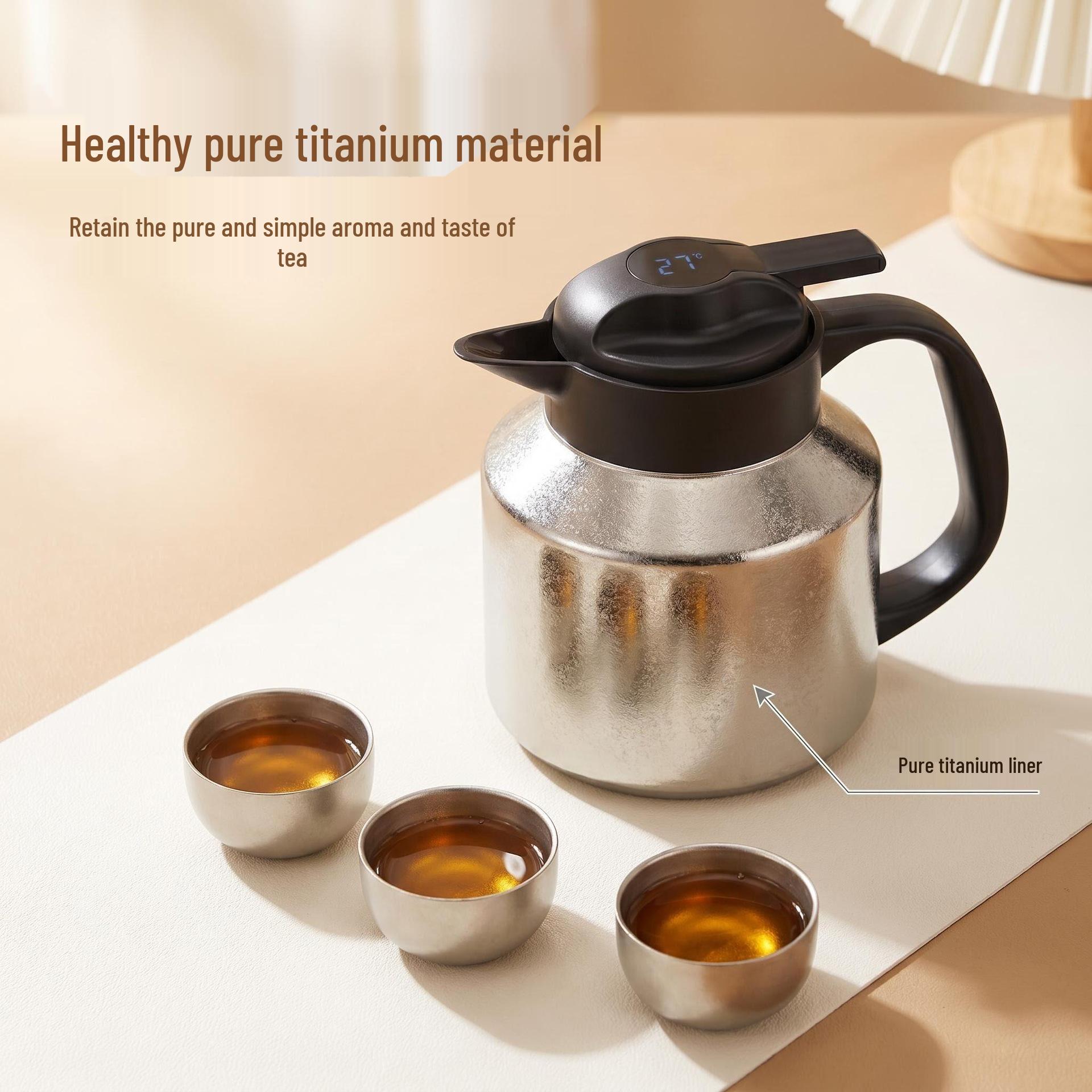 Smart Temperature Display Titanium Tea Pot Set - Large Capacity, Heat-Preserving, for Home Use with Tea Separation Feature. 1000ml