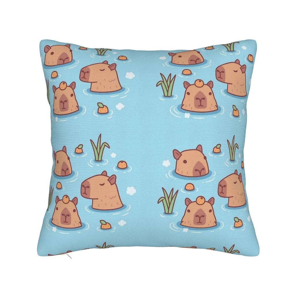 Pillow Case Kawaii Capybara   Square  Pillow Cover For Couch Sofa Bedroom Retro Trendy Pillowcases