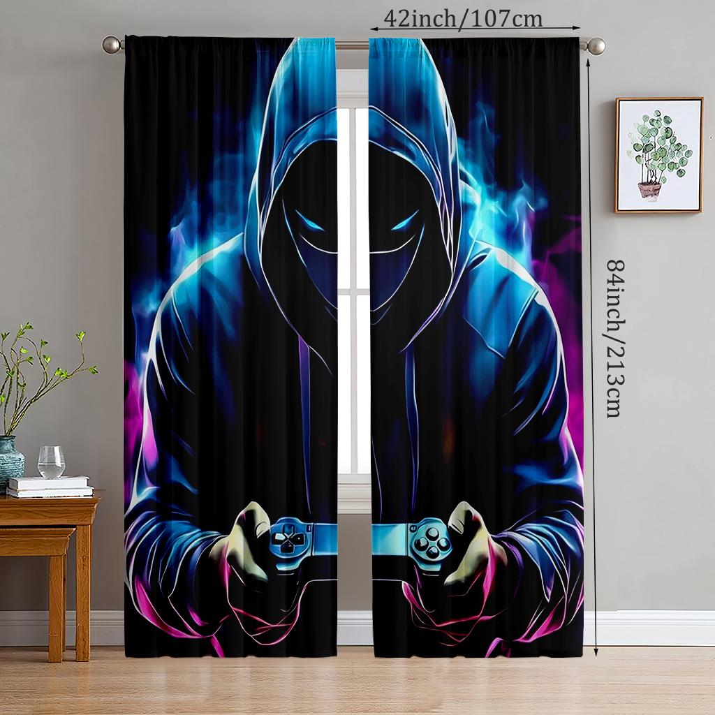 2pcs- Dark game player polyester curtains, pole bag curtains, bathroom, bedroom, living room, home room decoration
