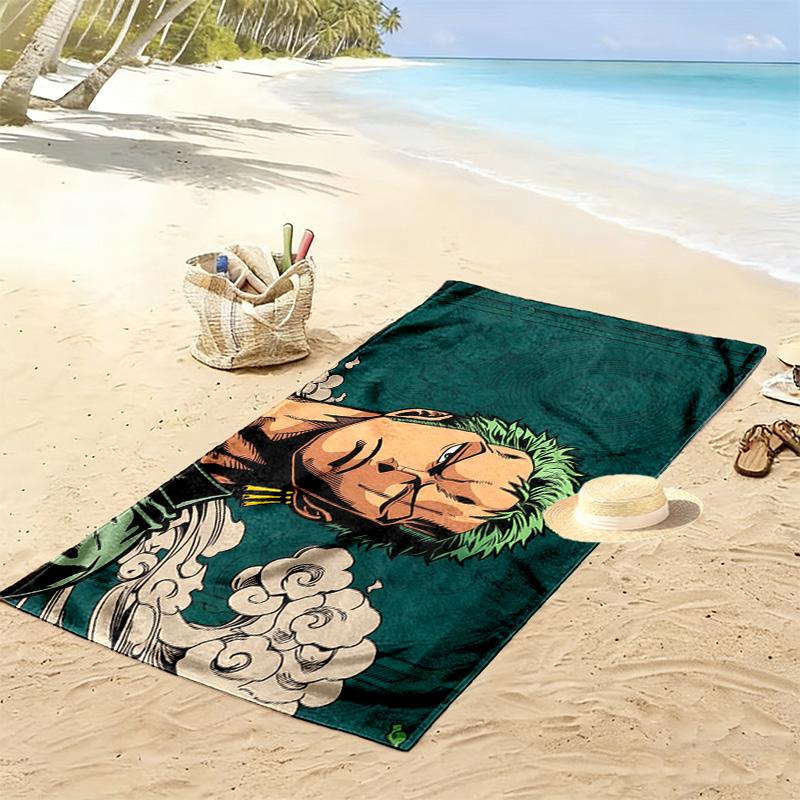 One Piece Roronoa Zoro Print Beach Towel, Large Soft Quick Dry Towel for Beach Camping Swimming