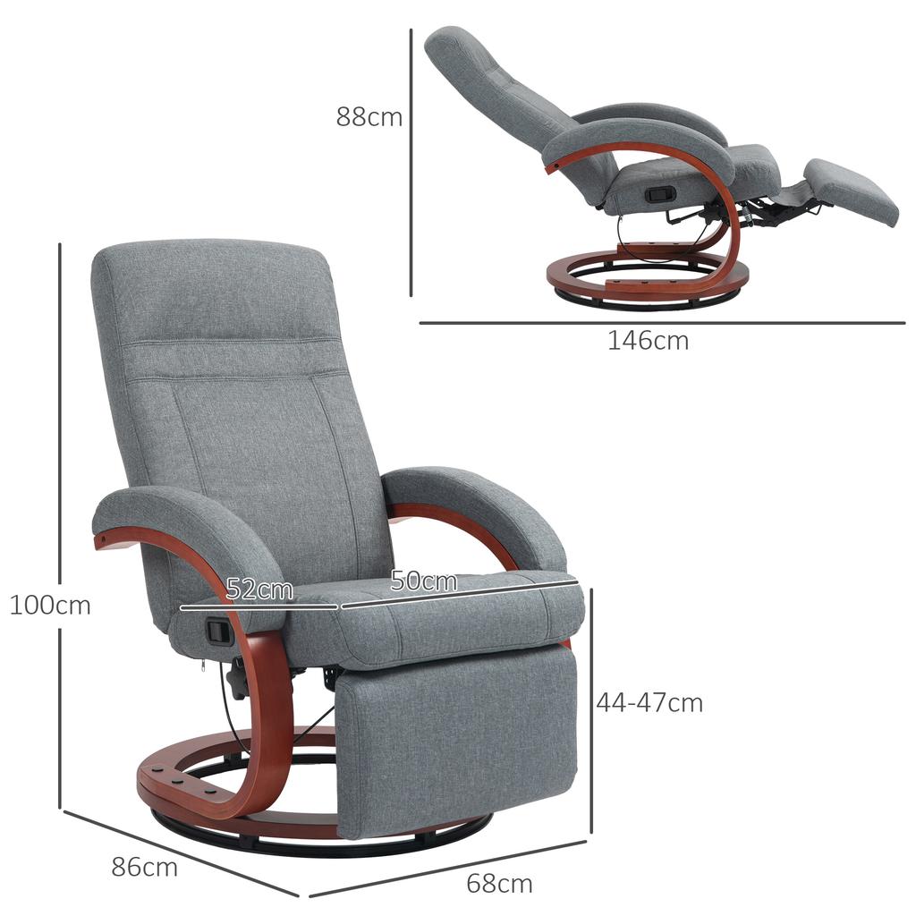 135 Degrees Manual Reclining Swivel Chair, with Footrest - Grey