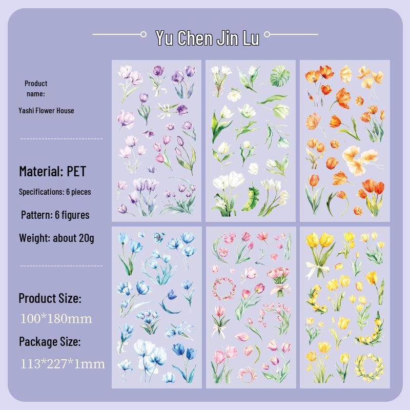 Yue Zhen Floral Retro Waterproof PET Die-cut Journal Stickers