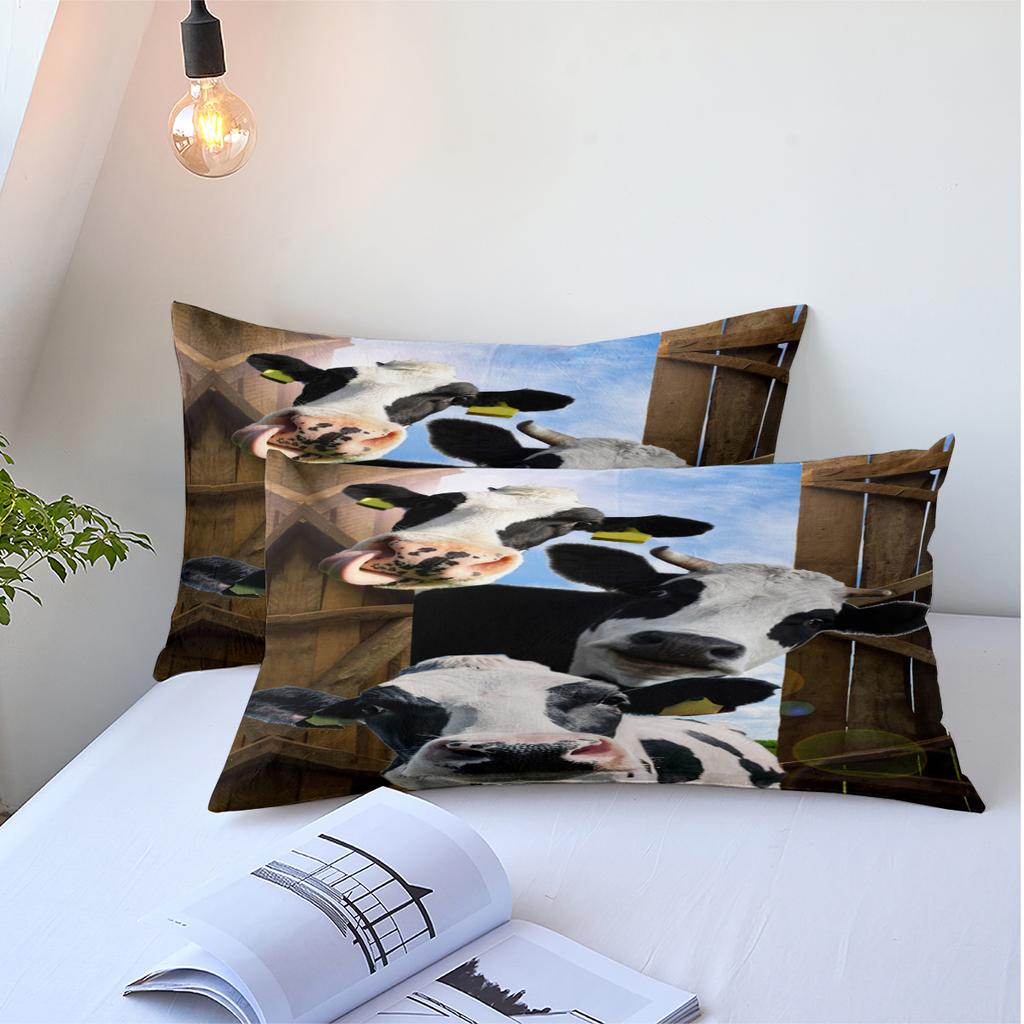 Three-headed Black and White Cow Print Bedding Set (3-piece)
