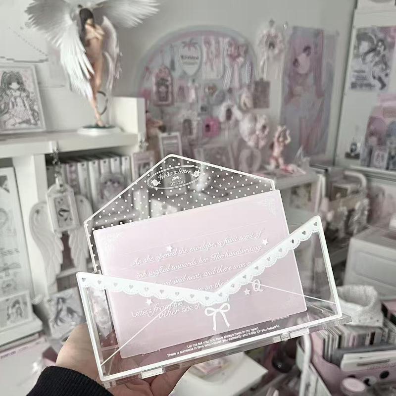 1pcs Polka Dot Envelope Series Acrylic Storage Rack, Lace Bow Multi-purpose Kawaii Organizer Tray For Collecting Merch & Desk