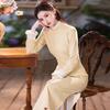 Yellow velvet winter clothing national style new Chinese long-sleeved cheongsam winter thick improved young women's high sense