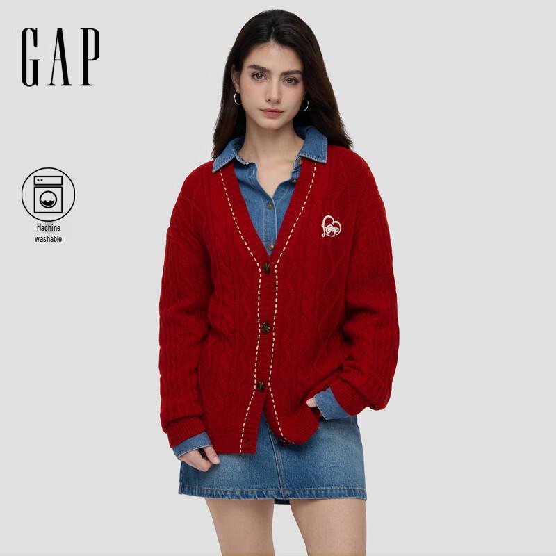 GAP Women's Love Heart Cable Knit Cardigan