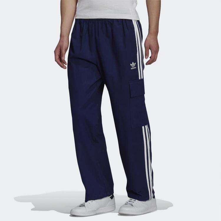 Adidas Originals Trefoil Logo Striped Elastic Waist Straight Cargo Knit Sweatpants Autumn Men Bottoms Blue H09119
