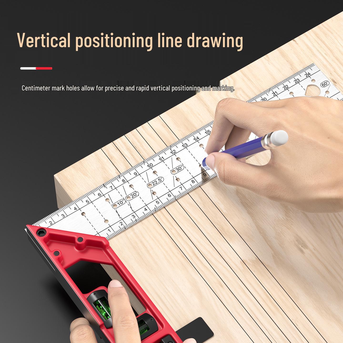 L-Shaped Multi-Measurement Right Angle Woodworking Ruler with Stainless Steel Aluminum Base 250mm