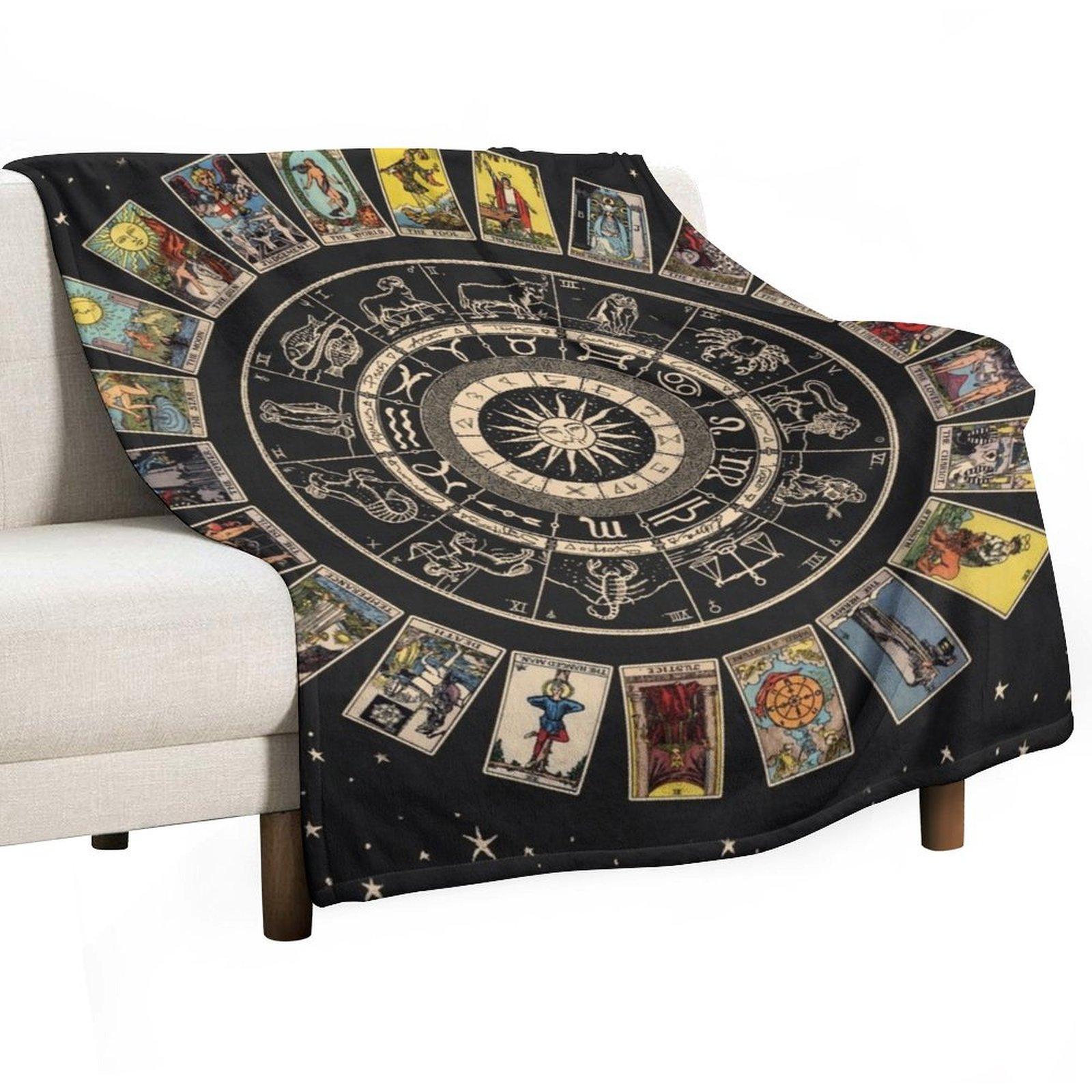 

Wheel of the Zodiac, Astrology Chart & the Major Arcana Tarot Throw Blanket Thin Custom For Sofa Thin Summer Blankets 30x40in