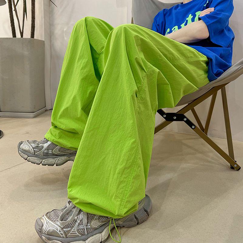 Y2K menns klær Grønne sommer Oversized svette Bredt ben Cargo Ice Silk Quick Dry Track Bukser Joggebukser Bukse Dame Koreansk 2023