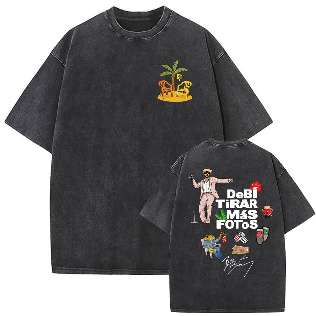 Vintage Washed Bad Bunny Debi Tirar Mas Fotos 2026 Graphic Tshirts Men Women Harajuku Hip Hop Loose ONeck Short Sleeve Tshirt