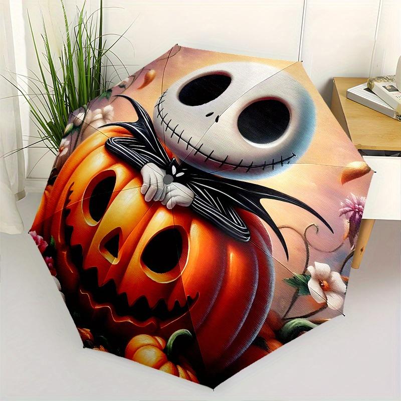 

1 Auto Open Pumpkin King, Jack Skellington Themed Colorful 8-rib Portable Umbrella for Men and Women, A Compact Commuting Companion Suitable