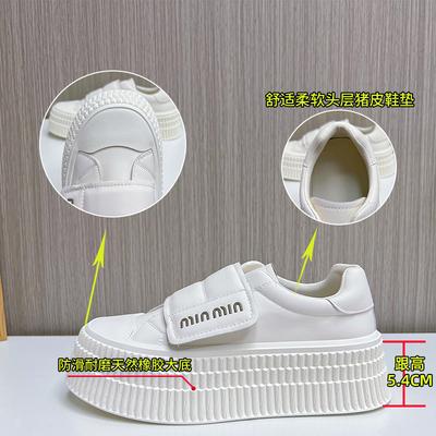 Leather Velcro Little White Shoes Women's 2025 Spring New Thick-soled Heightening Bread Shoes Casual Versatile Biscuit Women's Shoes