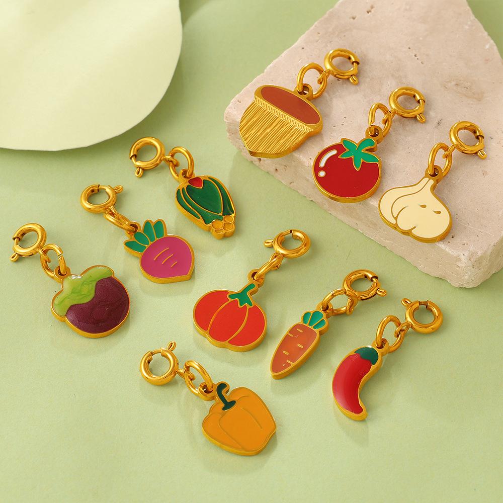 Small Fresh Pastoral Cute Vegetable Series Jewelry Buckle Pendant Stainless Steel DIY Bracelet Necklace Accessories